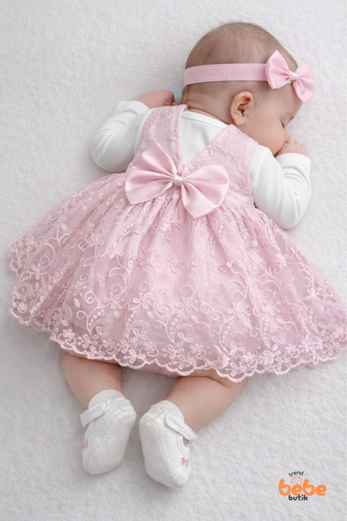 Trend Bebe Butik Kız Bebek Mevlüt Elbisesi Seti Dantel İşlemeli Pembe Bebek Elbisesi,4Parça Yenidoğan Özel Gün Elbise fotoğrafı 7 (önizleme)