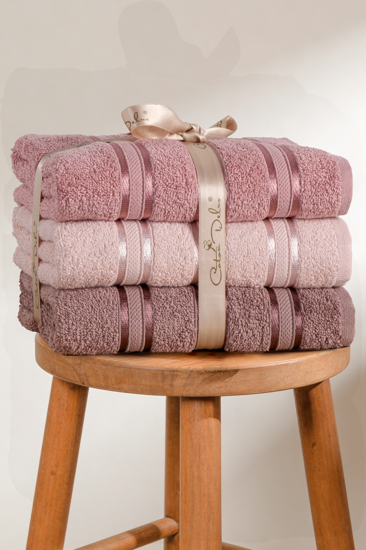Pera 3-Piece 100% Cotton Towel Set | Hand, Face-Hair Towel | Bagged, Dowry, Gift| 50x90 cm