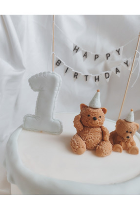 Maku home 1 Yaş Ayıcık Temalı Şeker Hamuru Pasta Süsü Seti 1 Rakam /2 sevimli...