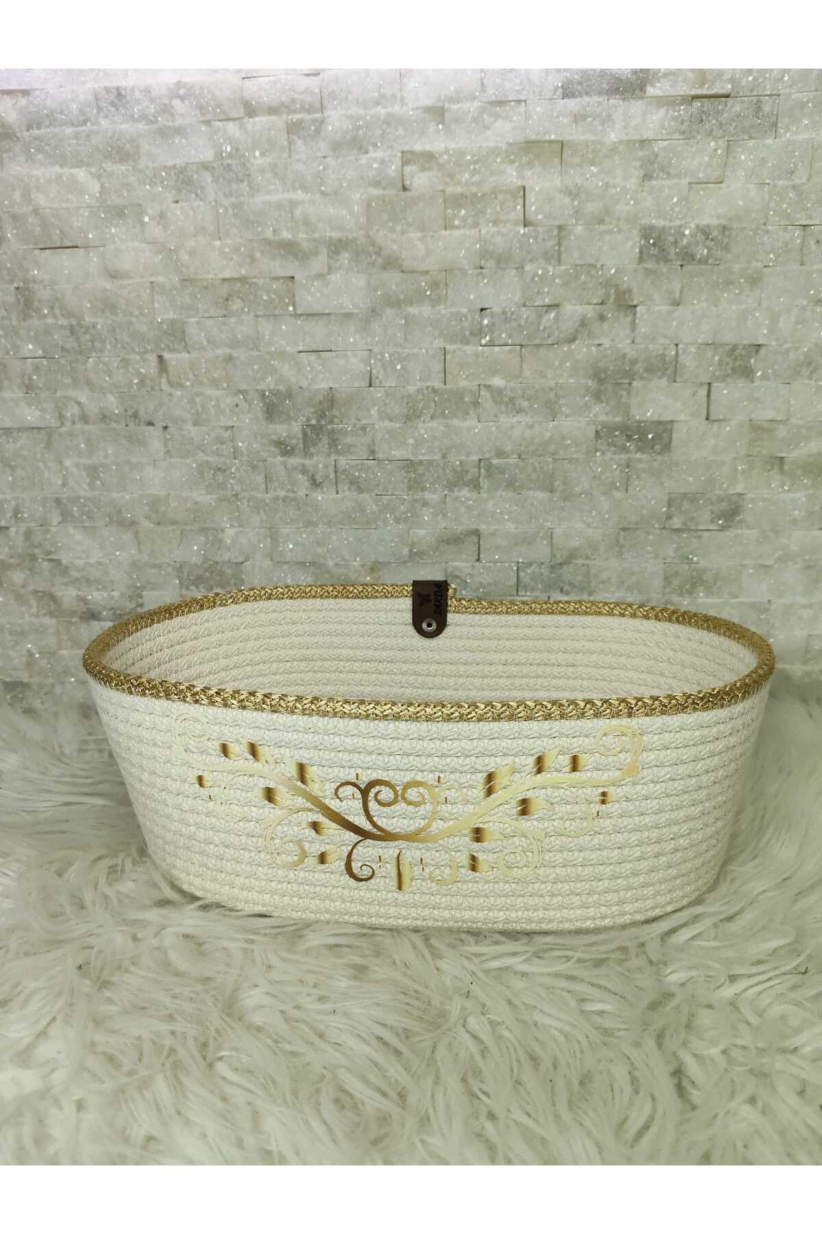 RAMADAN THEMED BREAD BASKET WITH GOLD DETAIL (height 11cm - width 17cm x 31cm)
