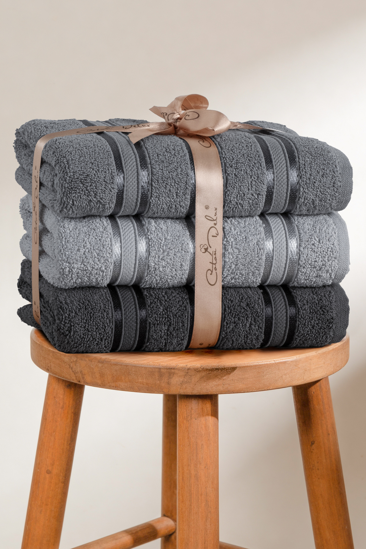 Pera 3-Piece 100% Cotton Towel Set | Hand, Face-Hair Towel | Bagged, Dowry, Gift| 50x90 cm
