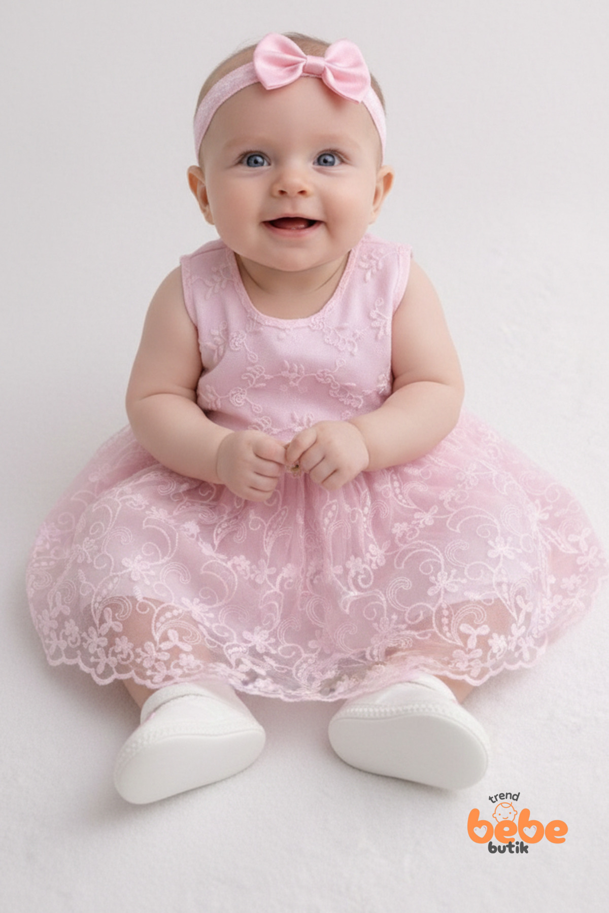 Trend Bebe Butik Kız Bebek Mevlüt Elbisesi Seti Dantel İşlemeli Pembe Bebek Elbisesi,4Parça Yenidoğan Özel Gün Elbise fotoğrafı 4 (önizleme)