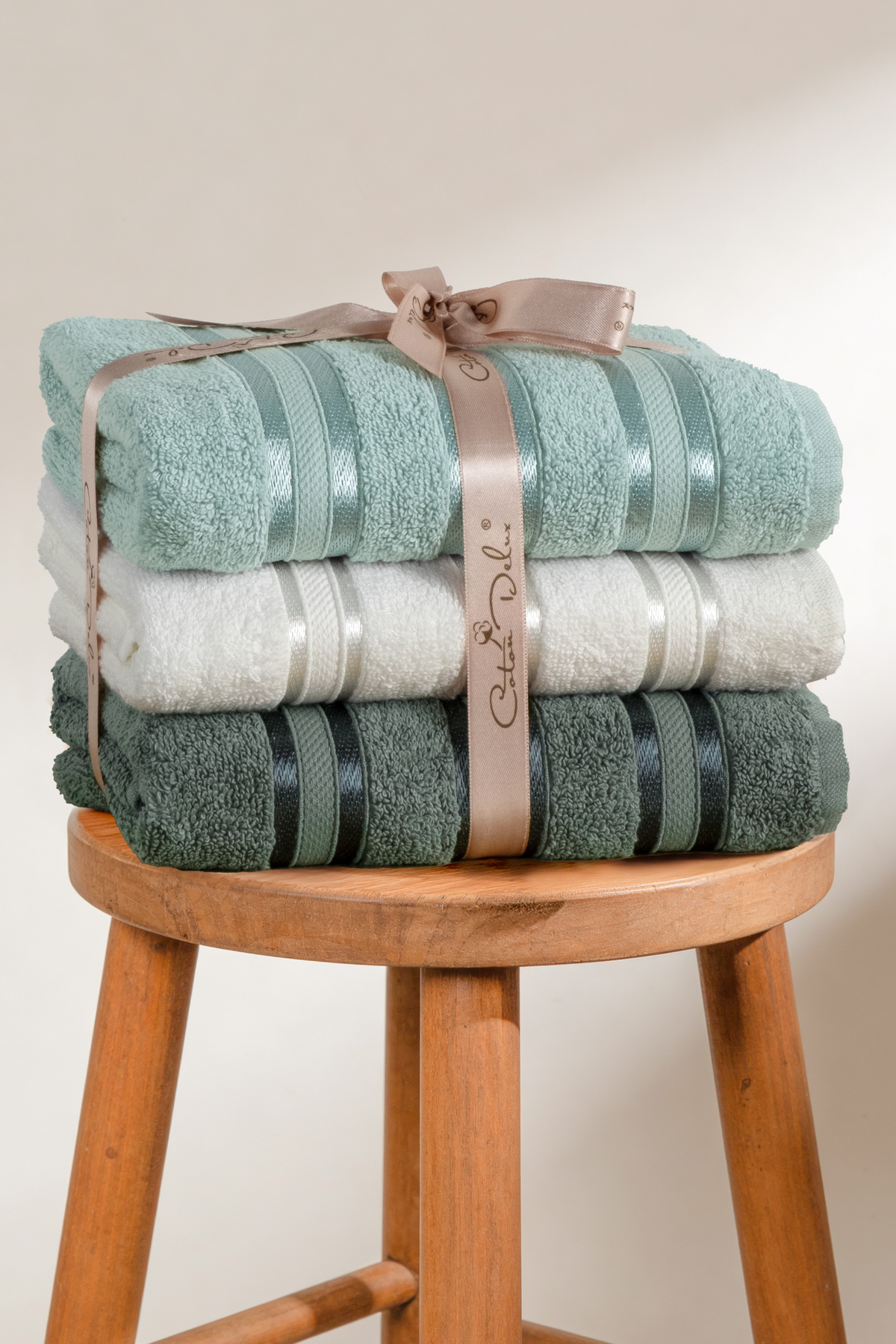 Pera 3-Piece 100% Cotton Towel Set | Hand, Face-Hair Towel | Bagged, Dowry, Gift| 50x90 cm