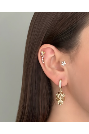 IrisAndCo VIP Zirkon Taşlı Geometrik Model Kaplan Halka Küpe