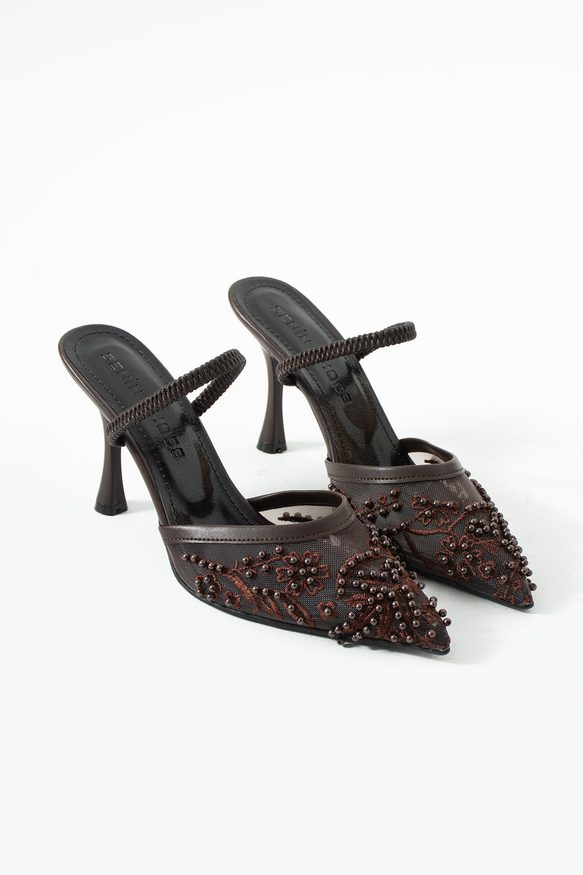 senin shoes  ELİNA acı kahve boncuk işlemeli dantel abiye ayakkabı - Görsel 3