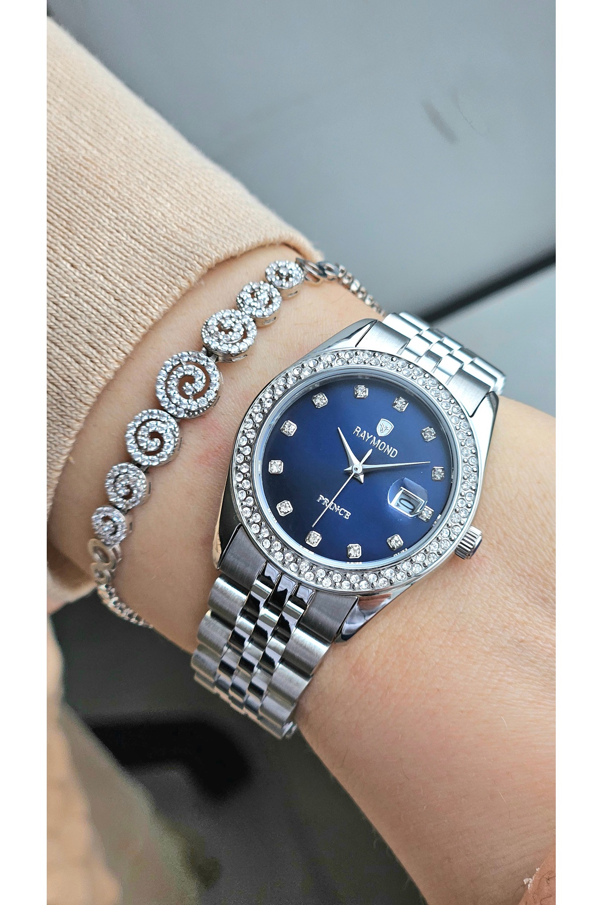 Jubilee Strap - Case and Strap Stainless Steel-Wristwatch with Nailing Stone