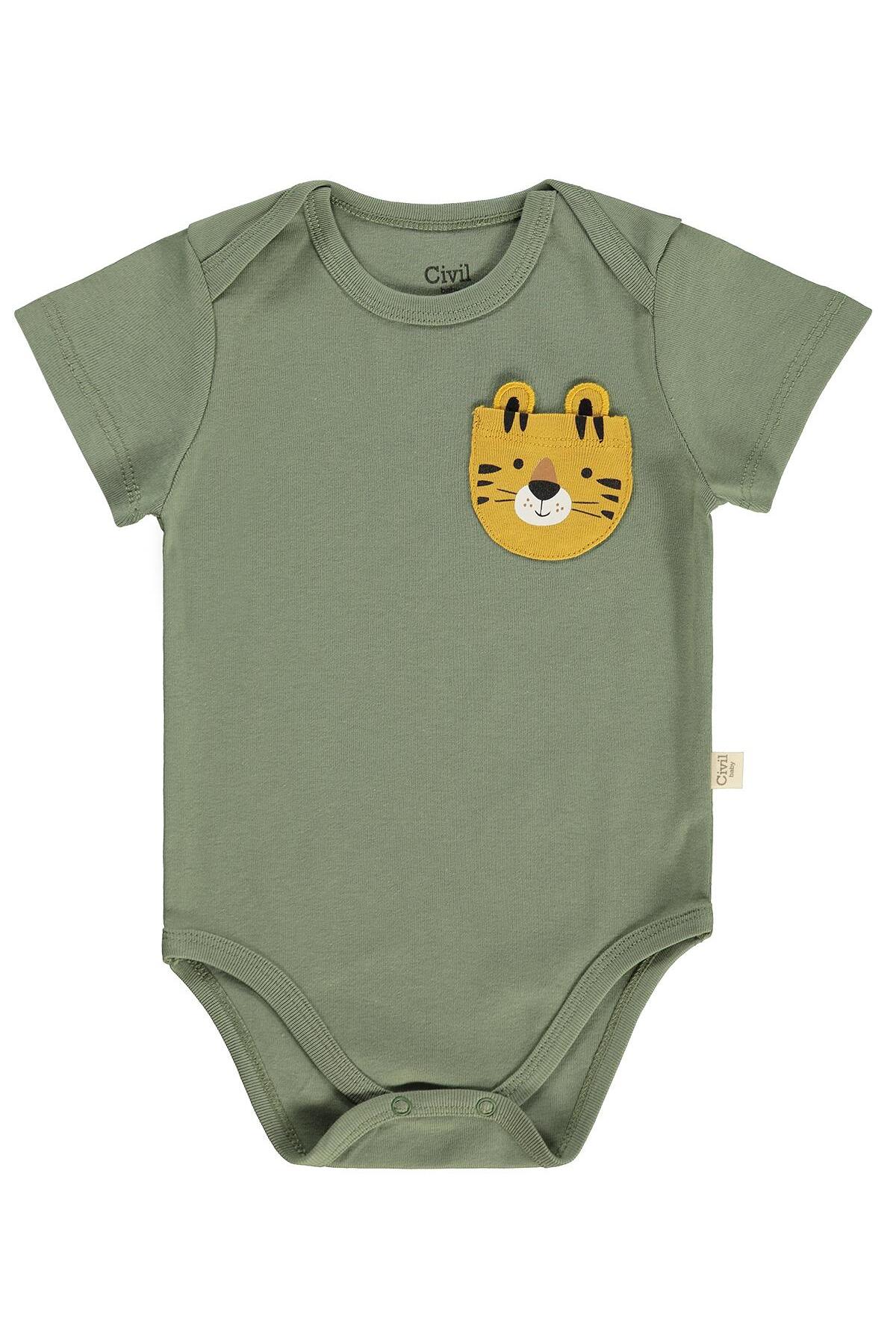 Civil Baby Cep Tilki Hayvan Baskılı 3 Lü 0-36 Ay Çıtçıtlı Badi - Turuncu fotoğrafı 4 (önizleme)