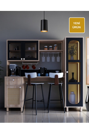 FLORADESİGN Ambiyans Bar Masası+Kahve Köşesi Dolabı | Led Aydınlatma | Temper...