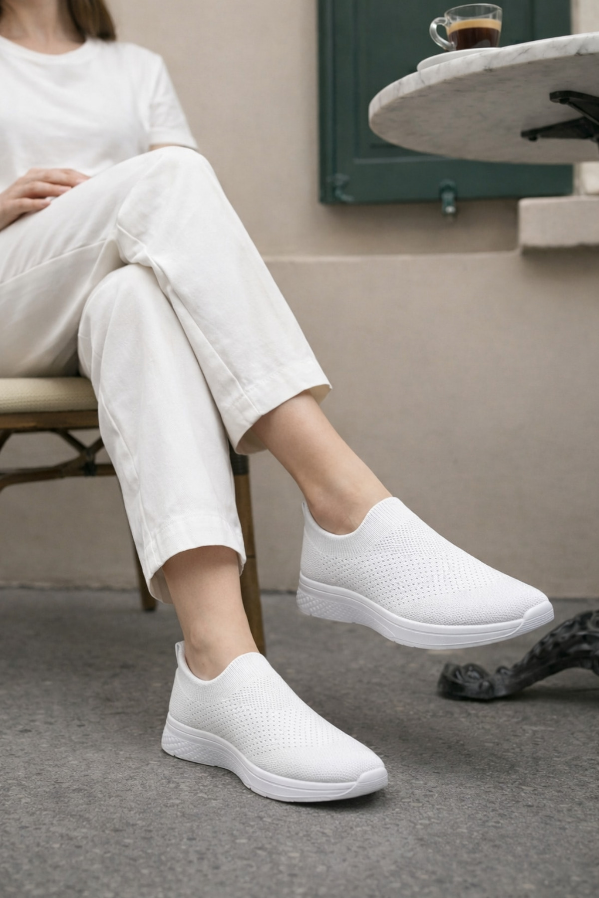 Encool  Kadın Beyaz Sneaker | Hafif, Nefes Alabilen Triko Bez Ayakkabı – Günlük Spor & Yürüyüş Ayakkabısı - Görsel 4