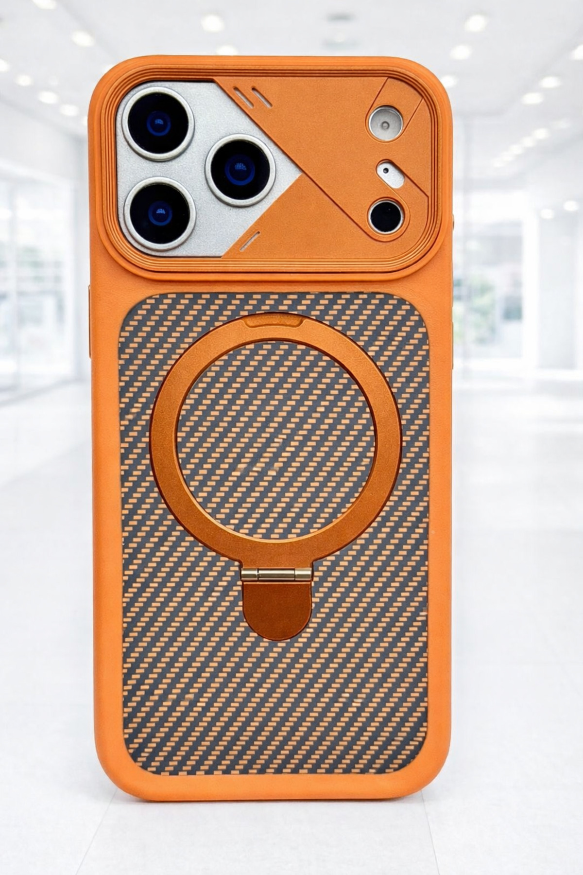 LensProtected İPHONE 17 PROMAX COMPATIBLE ONLY Phone Case with Carbon Pure Metal Stand