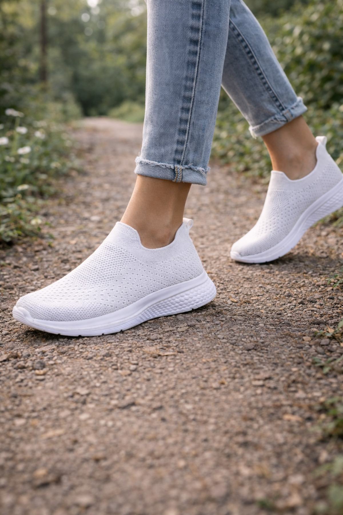 Encool  Kadın Beyaz Sneaker | Hafif, Nefes Alabilen Triko Bez Ayakkabı – Günlük Spor & Yürüyüş Ayakkabısı - Görsel 3