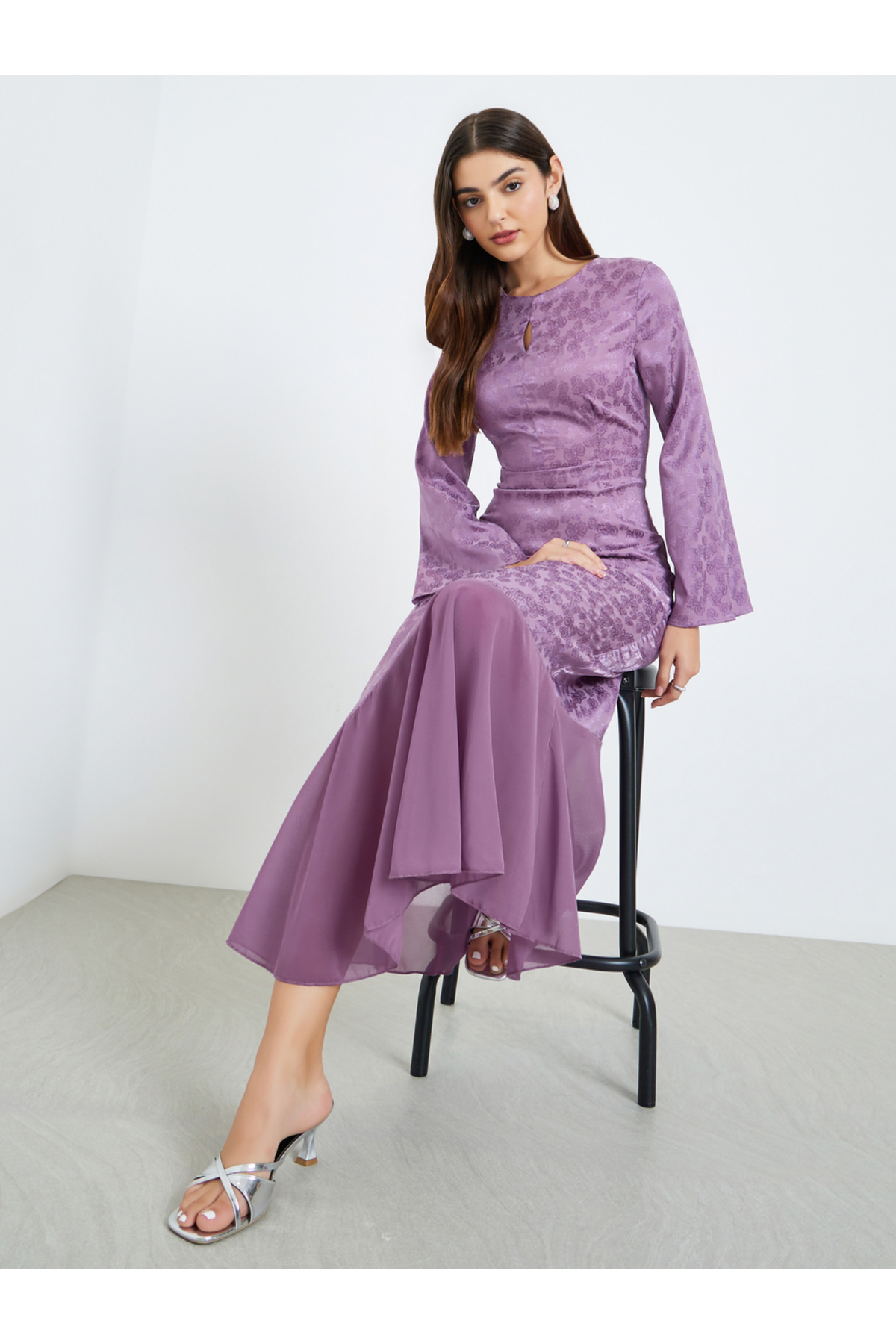 Styli Women Purple Long Sleeves A-Line Maxi Dress