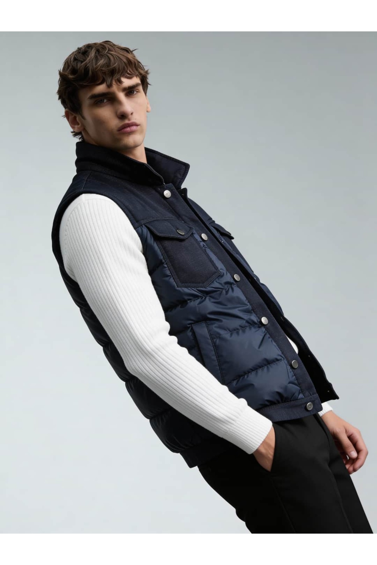 Atelier Old Money Urban Shield Lacivert Casual Yelek FW5771 görsel 2