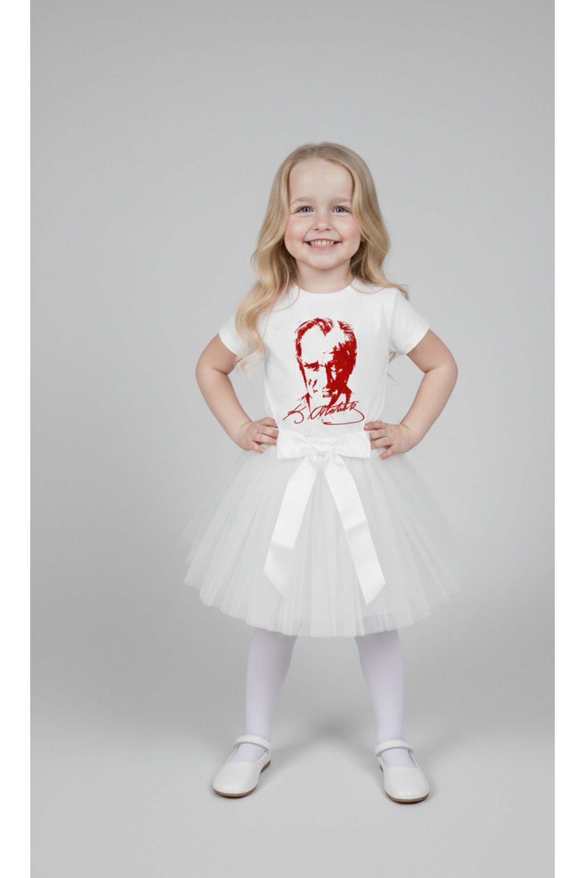 Girl April 23 October 29 Showwear Costume Short Sleeve Atatürk T-shirt White Tutu Skirt Set