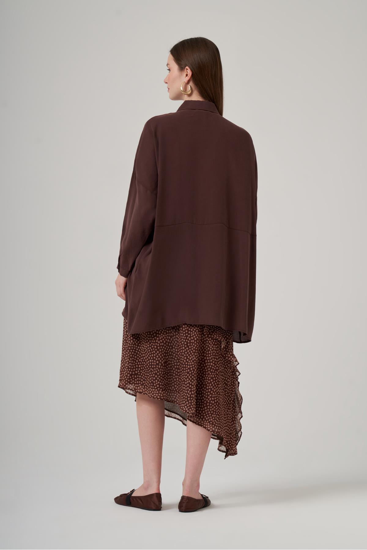 Nuss  3001 Asimetrik Kesim Gizli Patlı Gömlek - Kahve - Görsel 4