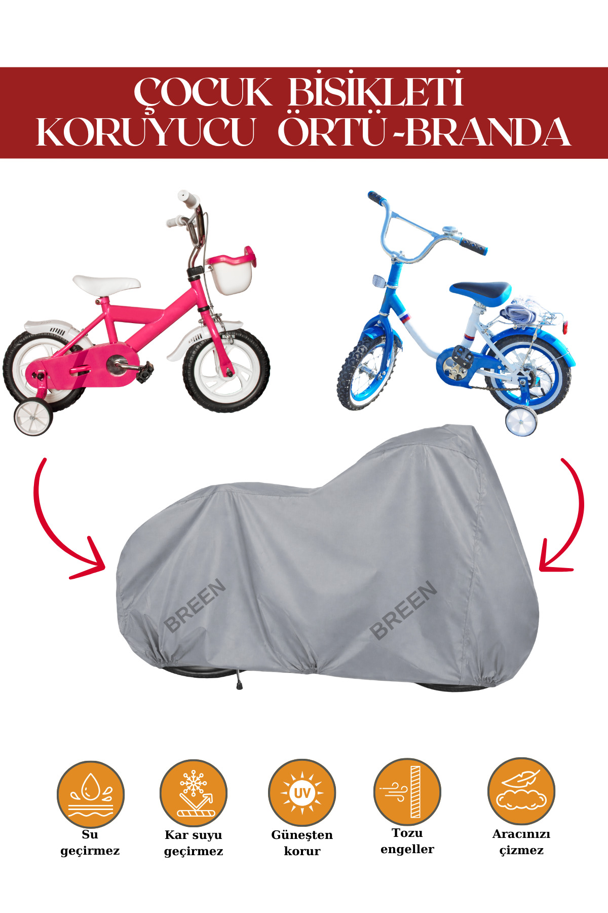 Grey Children's Bicycle Protective Cover, 12-18 rim Children's Bicycle Tarpaulin Compatible with Bicycles