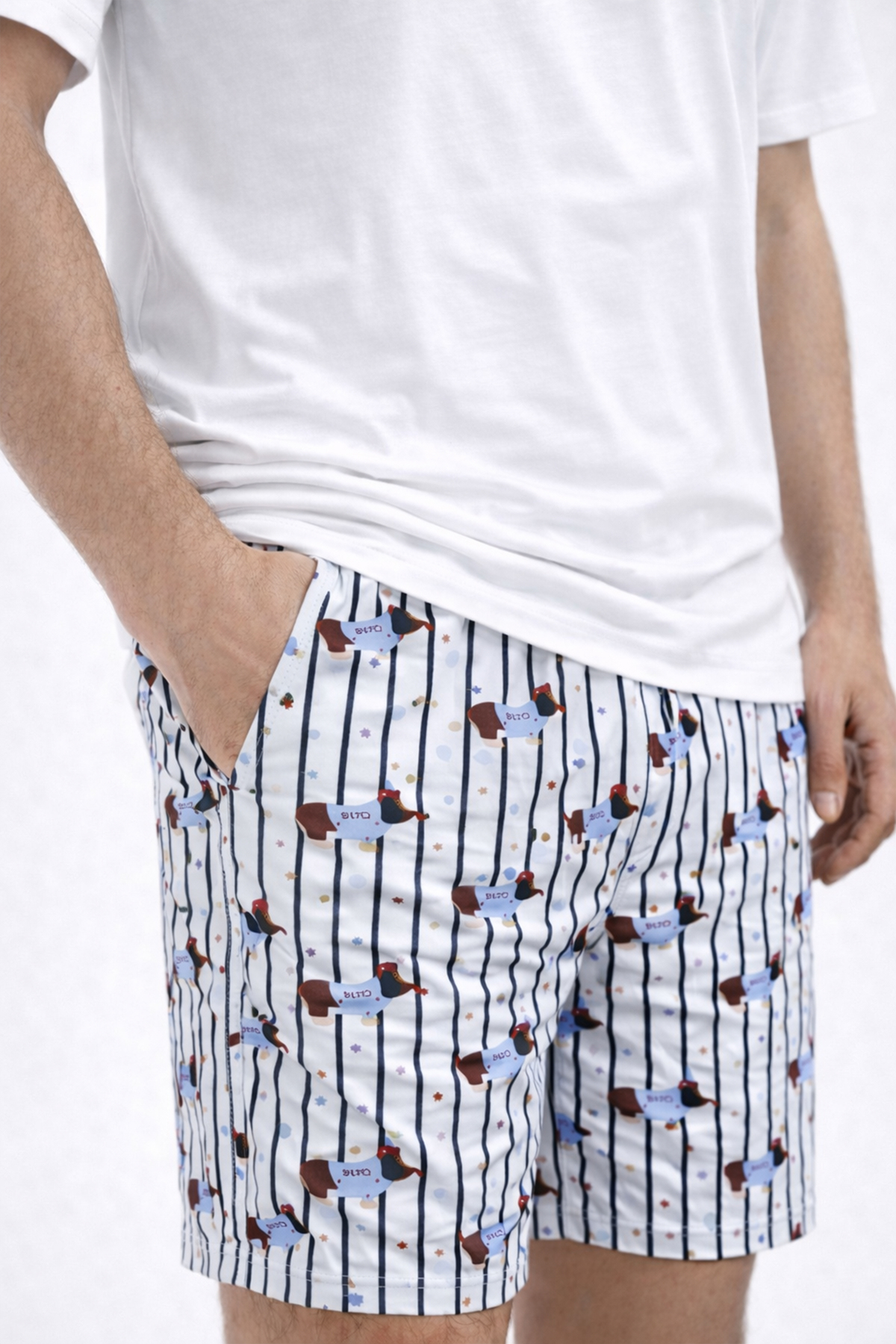 koza iç giyim  Erkek Pamuklu Köpek Baskılı Cepli Şort Pijama Takımı - Görsel 5