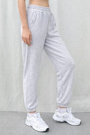 olleo studio Kadın Gri Melanj Lastik Paça Modal Kumaş Yumuşak Tuşe Eşofman Altı