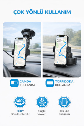 Mega Oto Market Otomatik Klipsli Araç İçi Telefon Tutucu – Cam ve Torpido İçi...
