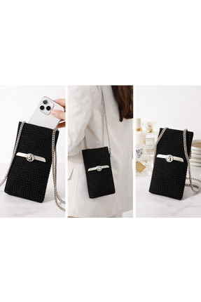 CROCUS DESIGN Siyah taşlı tasarım telefon çantası