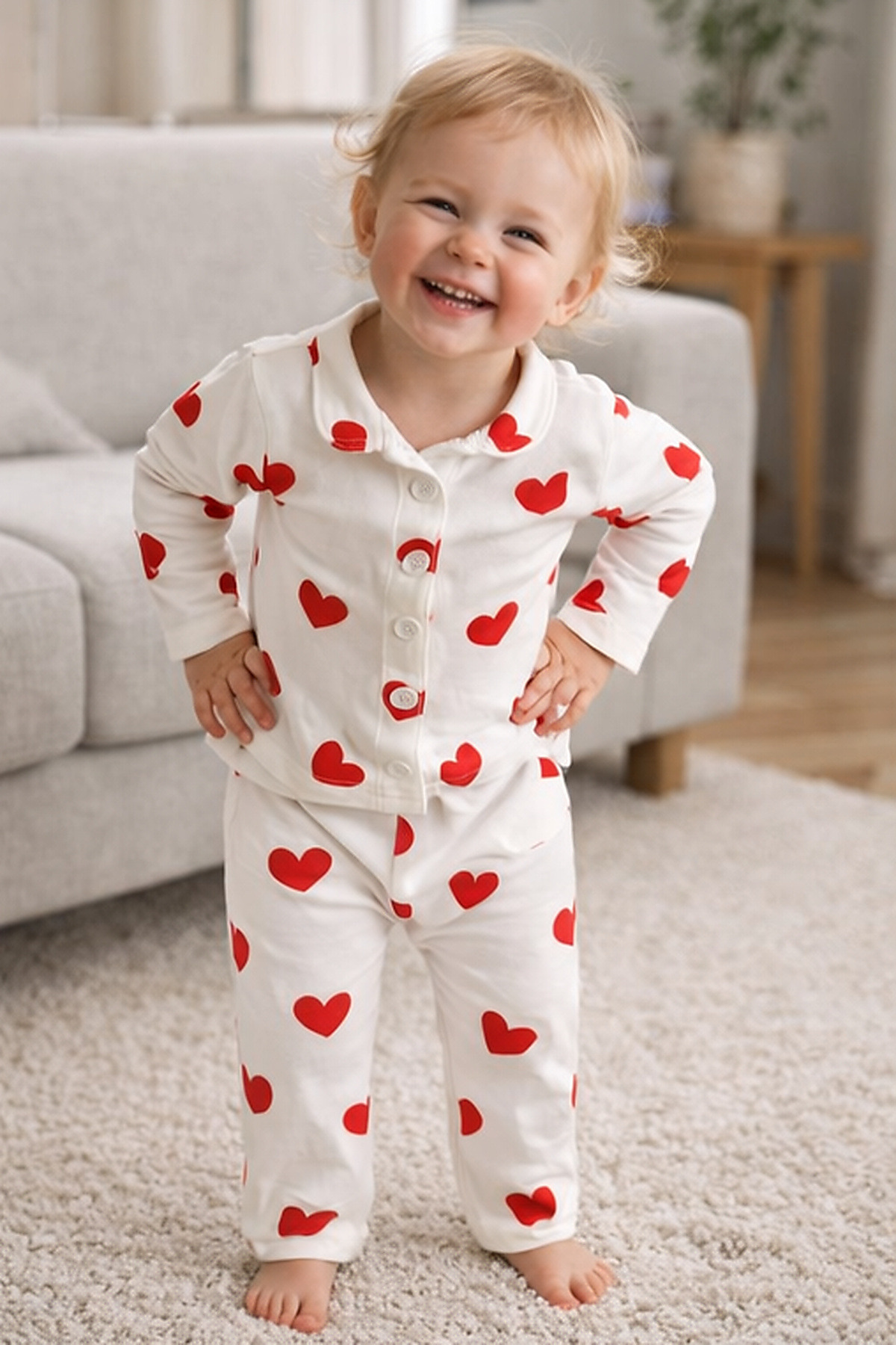 ADABEBEK %100 Pamuk Düğmeli Desenli Pijama Takımı fotoğrafı 3 (önizleme)