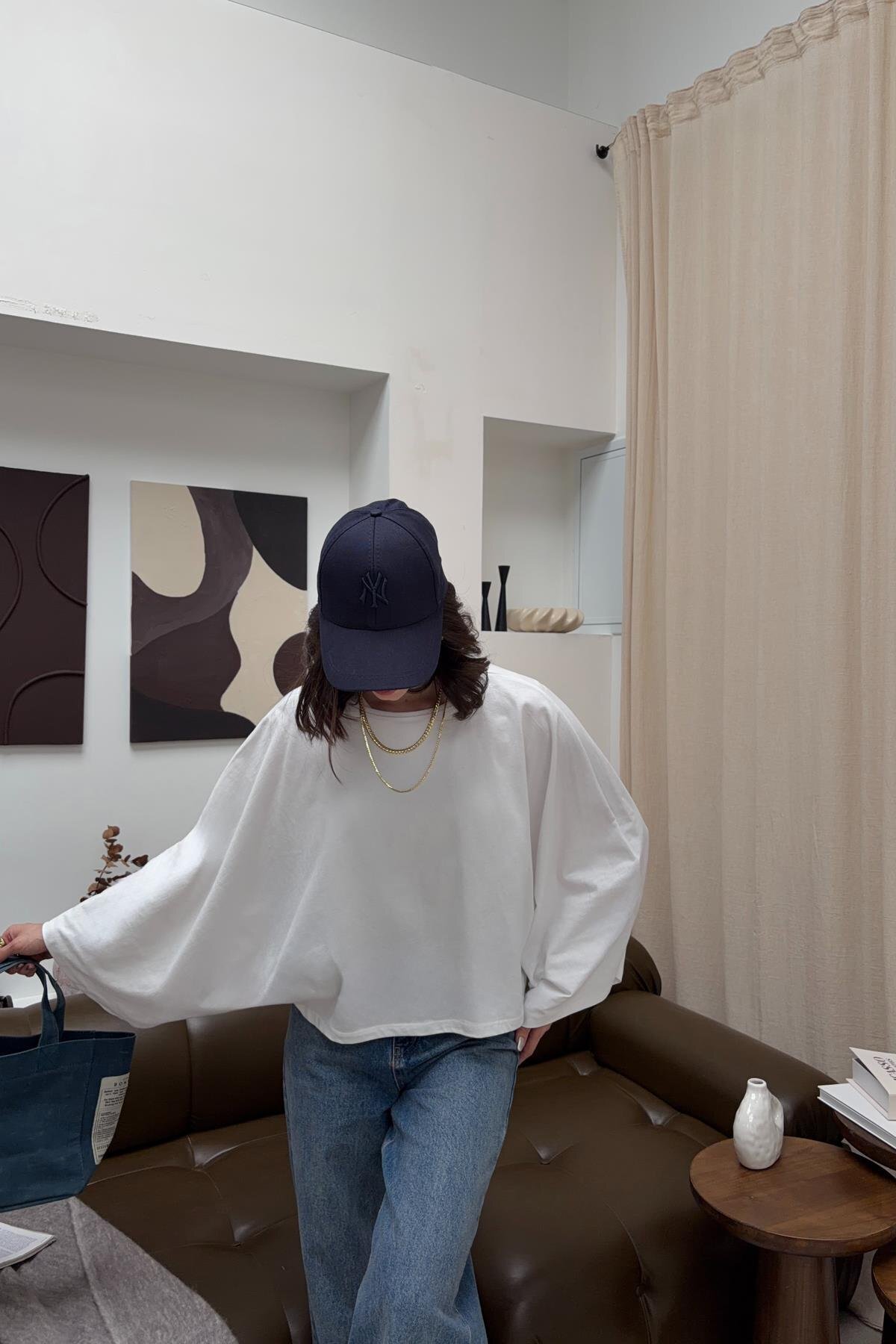 mylove  Yarasa Kol Basic Bluz Beyaz - Görsel 2