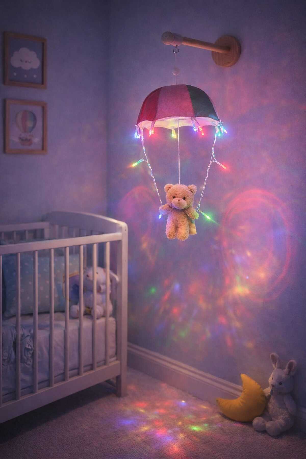 fn Keçe Ayıcıklı Işıklı Bebek Odası Gece Lambası – El Yapımı Şemsiyeli Duvar Dekoru fotoğrafı 2 (önizleme)