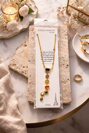 FASHION Paslanmaz Çelik Renkli Taşlı Sallantılı Y Kadın Kolye