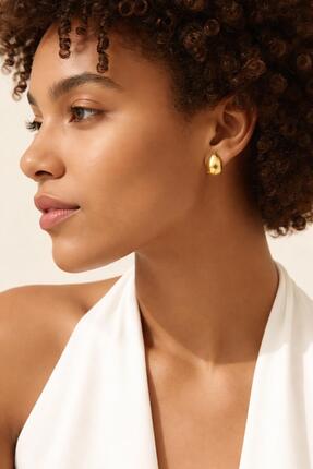 Stainless steelss Altın Renk Çelik Çift Taraflı Damla Küpe