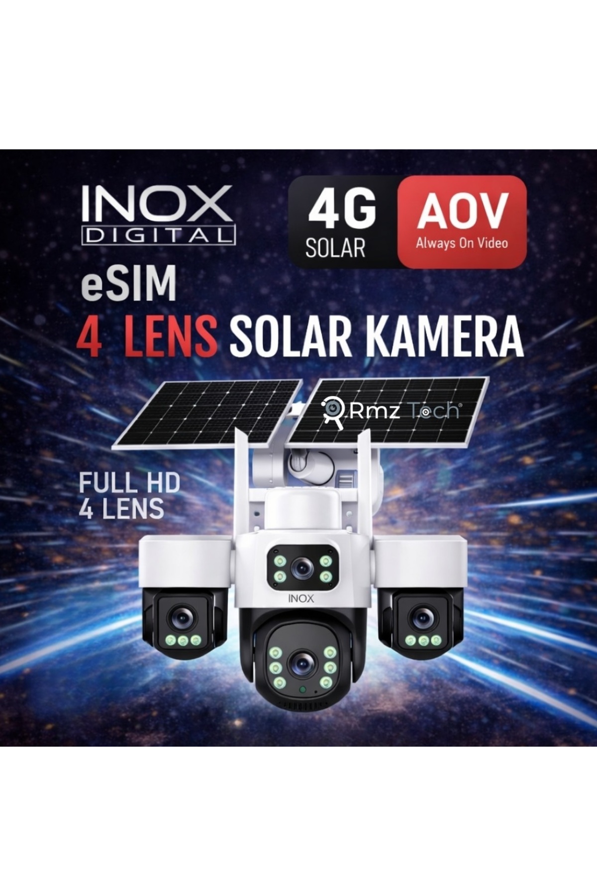RMZTECH İNOX X14 SİMLİ SOLAR 7/24 KAYIT 4 LÜ KAMERA ÇİFT GÜNEŞ