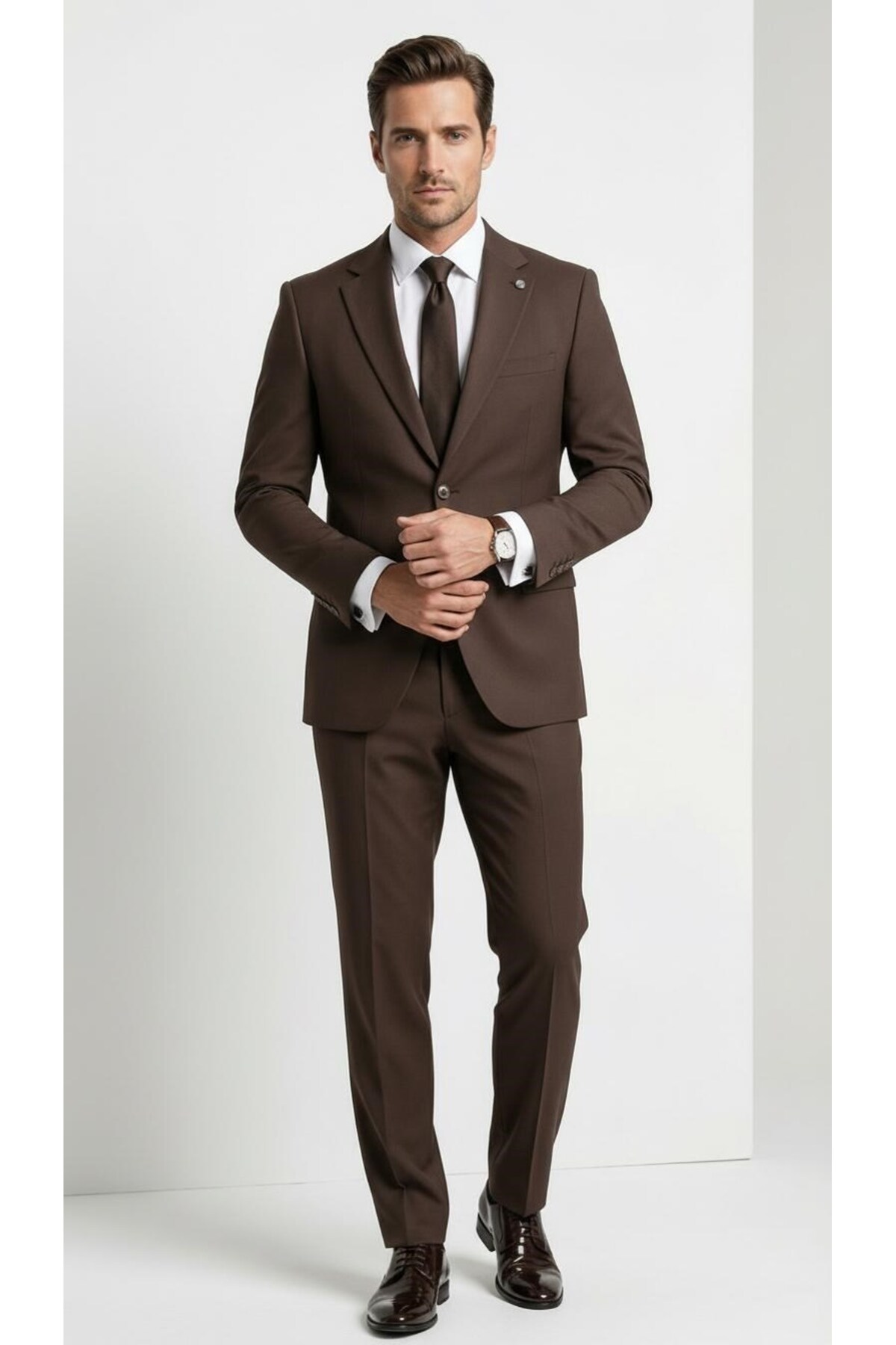 Plus Scorpion  Slim Fit Erkek Takım Elbise Premium Polyviscon Likralı Tek Düğme Çift Yırtmaçlı Modern Kesim - Görsel 3