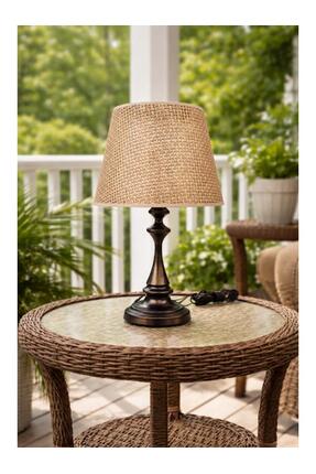 DEDE FARO ABAJUR SİYAH METAL GÖVDELİ RATTAN KAHVERENGİ ŞAPKALI