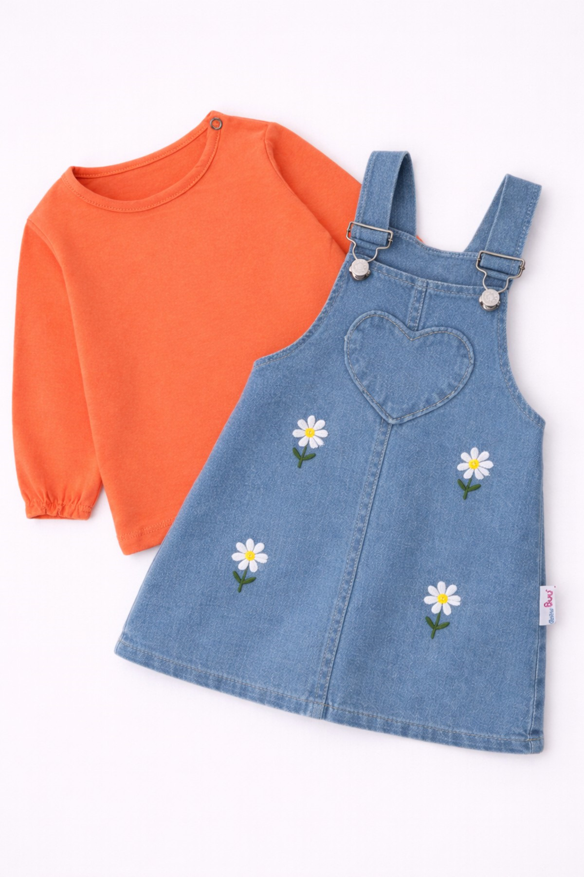 dinamik çocuk Kız Bebek Papatya Nakışlı Kalpli Esnek Kot Görünümlü Jile & Uzun Kollu Badi Takımı– 2'li Set 6Ay–2ya fotoğrafı 4 (önizleme)