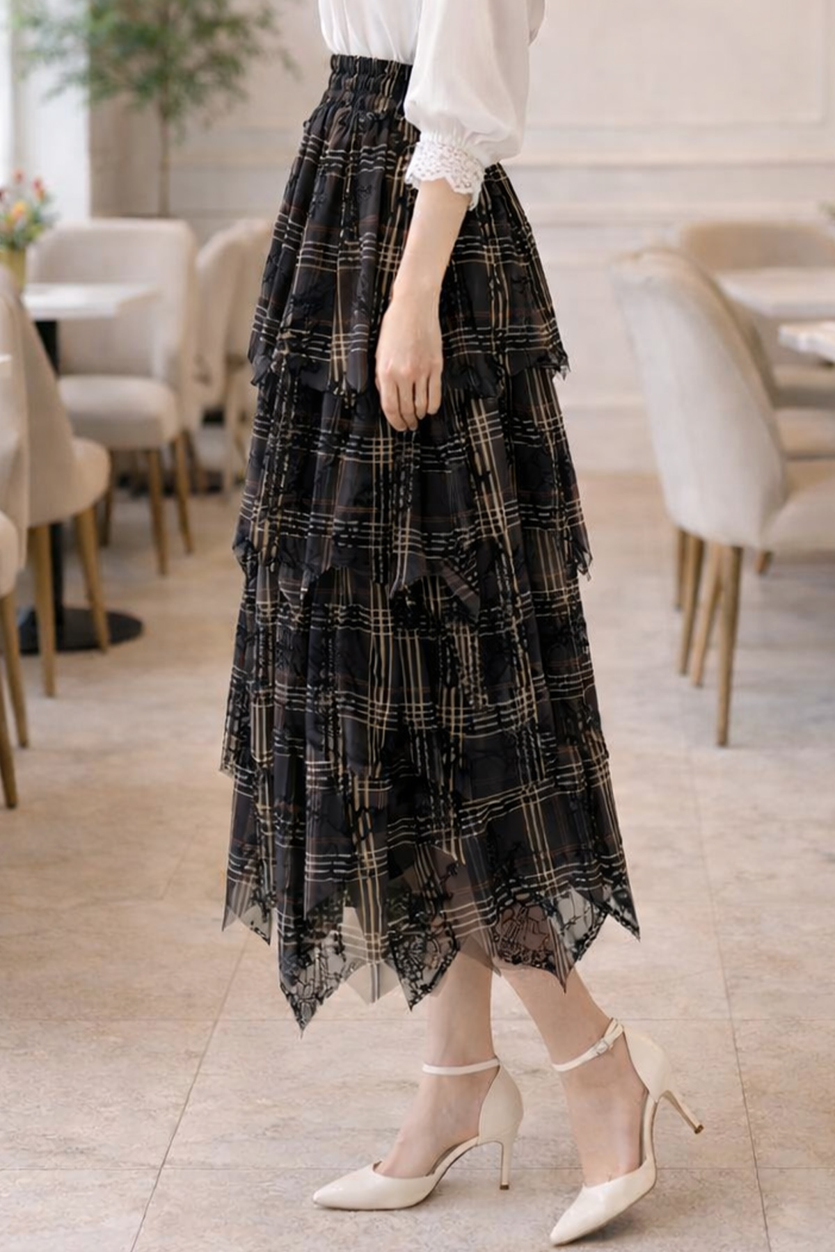 benguen  Katlı Flok Etek A60691 Siyah - Görsel 2