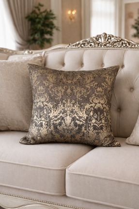 Lena Maison Lalezar Varaklı Kırlent Kılıfı Vizon-Gold 47x47 cm