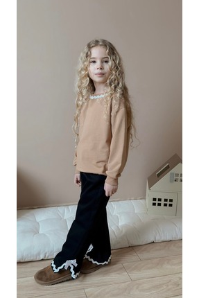 Patriko KIZ ÇOCUK YENİ SEZON ŞIK SİYAH KOT PANTALON DANTELLİ BLUZLU ALT ÜST T...