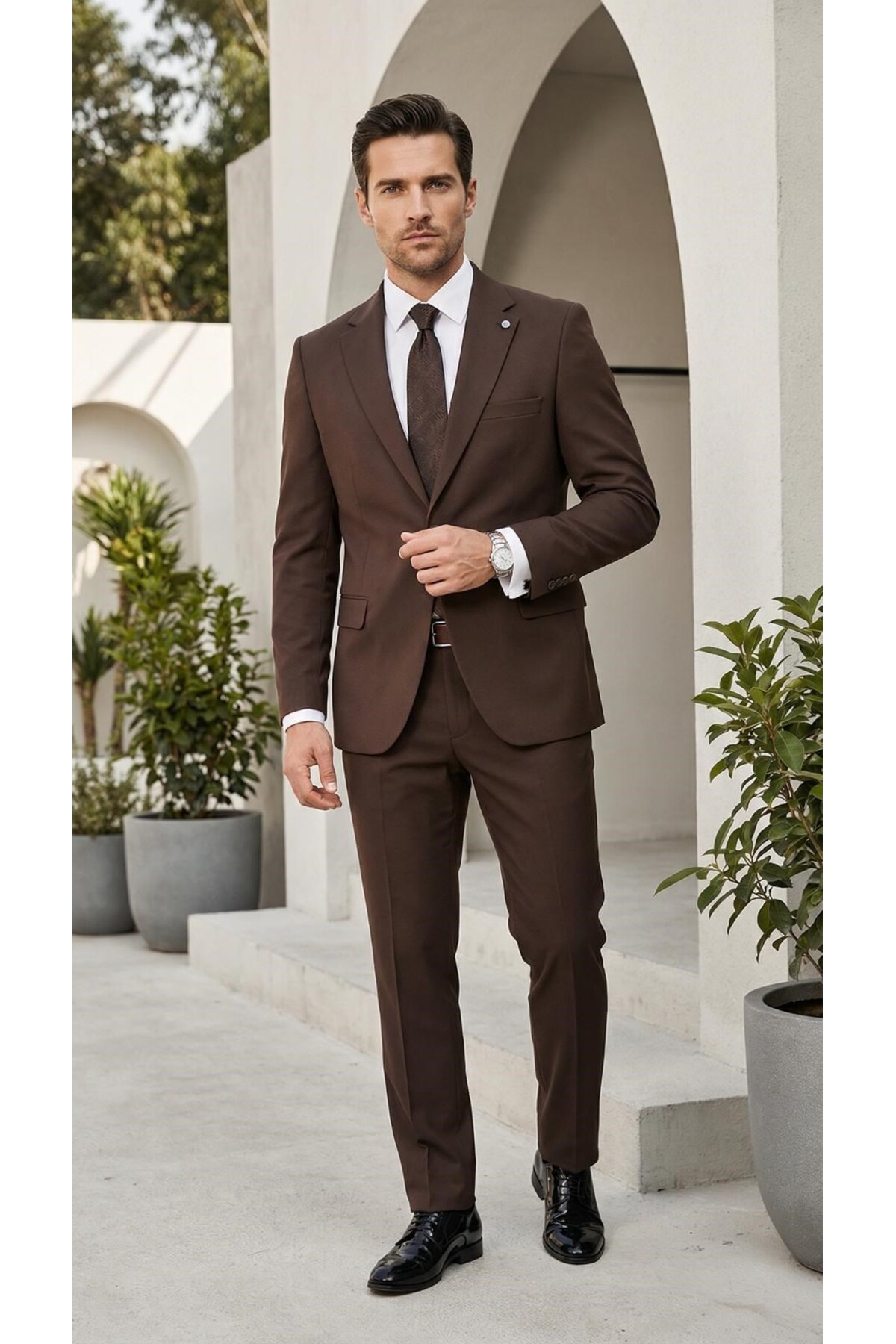 Plus Scorpion  Slim Fit Erkek Takım Elbise Premium Polyviscon Likralı Tek Düğme Çift Yırtmaçlı Modern Kesim - Görsel 2