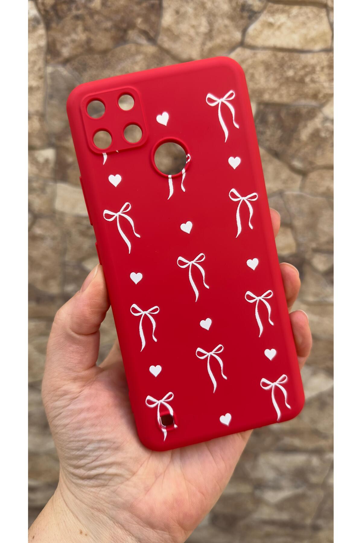 Realme C21Y And C25Y Compatible Heart Bow Pattern Silicone Shock Absorbing Classic Protected Rubber Case