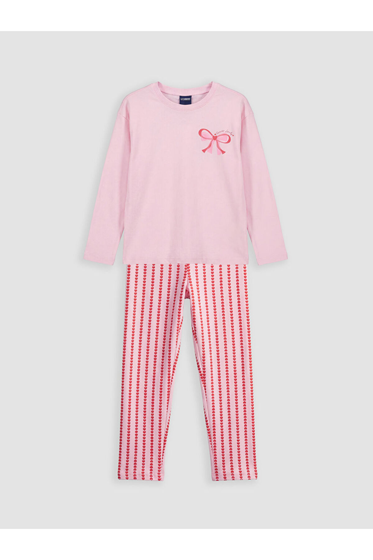 LC Waikiki Giyçık Store Pink Crew Neck Printed Girls' Pajama Set