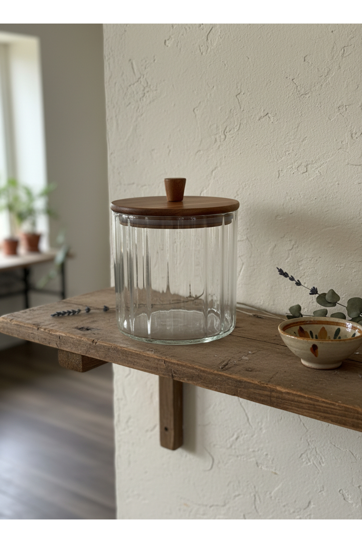 Nilo Medium Acacia Lid Vacuum Glass Jar 1670ML (14x18cm)