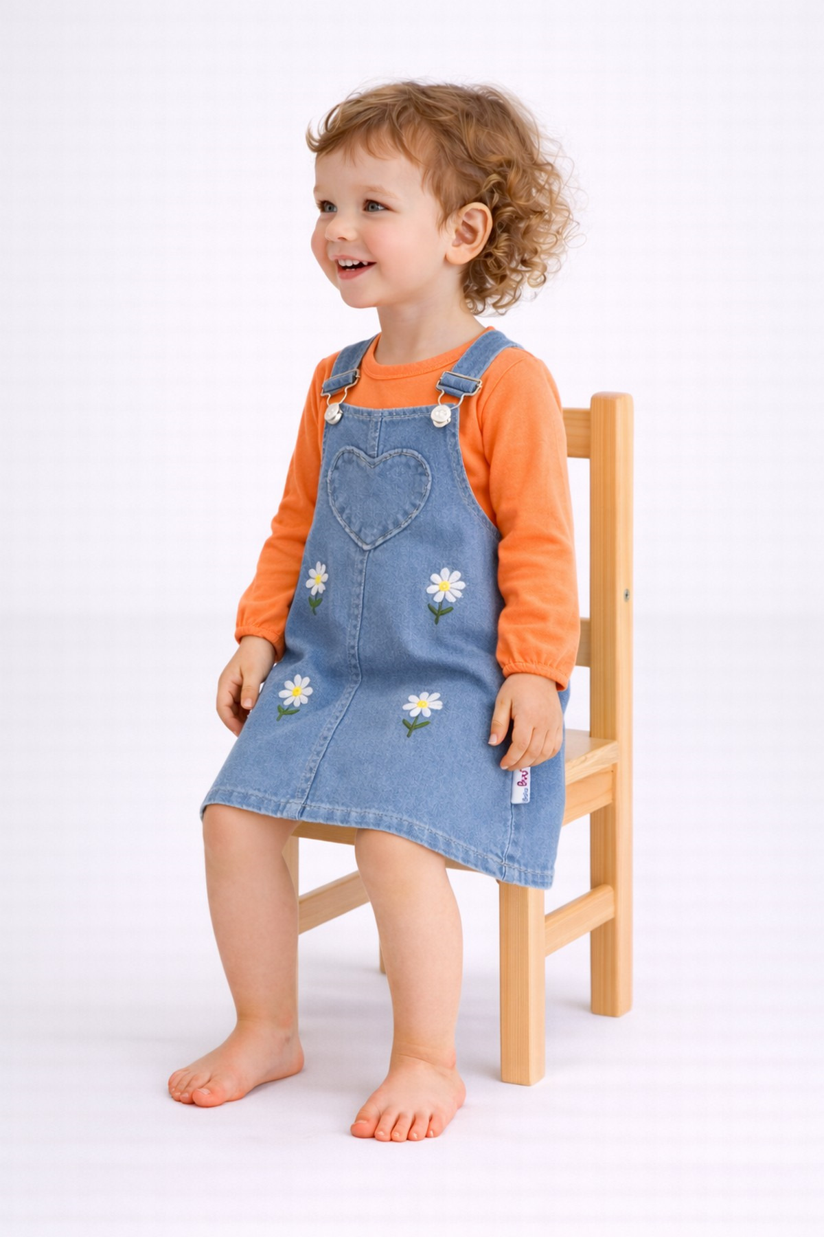 dinamik çocuk Kız Bebek Papatya Nakışlı Kalpli Esnek Kot Görünümlü Jile & Uzun Kollu Badi Takımı– 2'li Set 6Ay–2ya fotoğrafı 3 (önizleme)