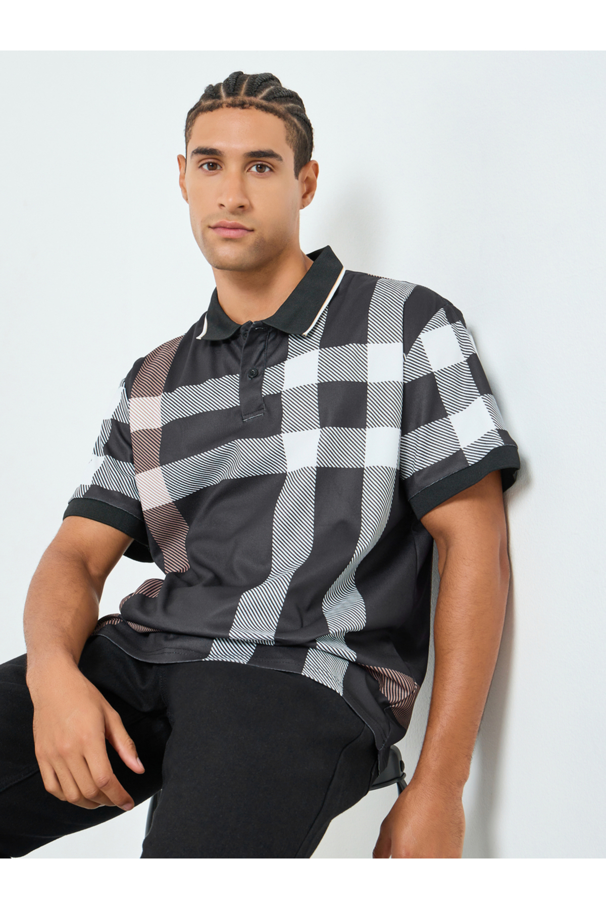 Take Two By Styli Men Checked Short Sleeve Polo