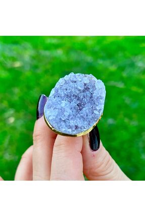ethereal gem store Doğal Ham Ametist Taşlı Ayarlanabilir Pirinç Yüzük – El Ya...