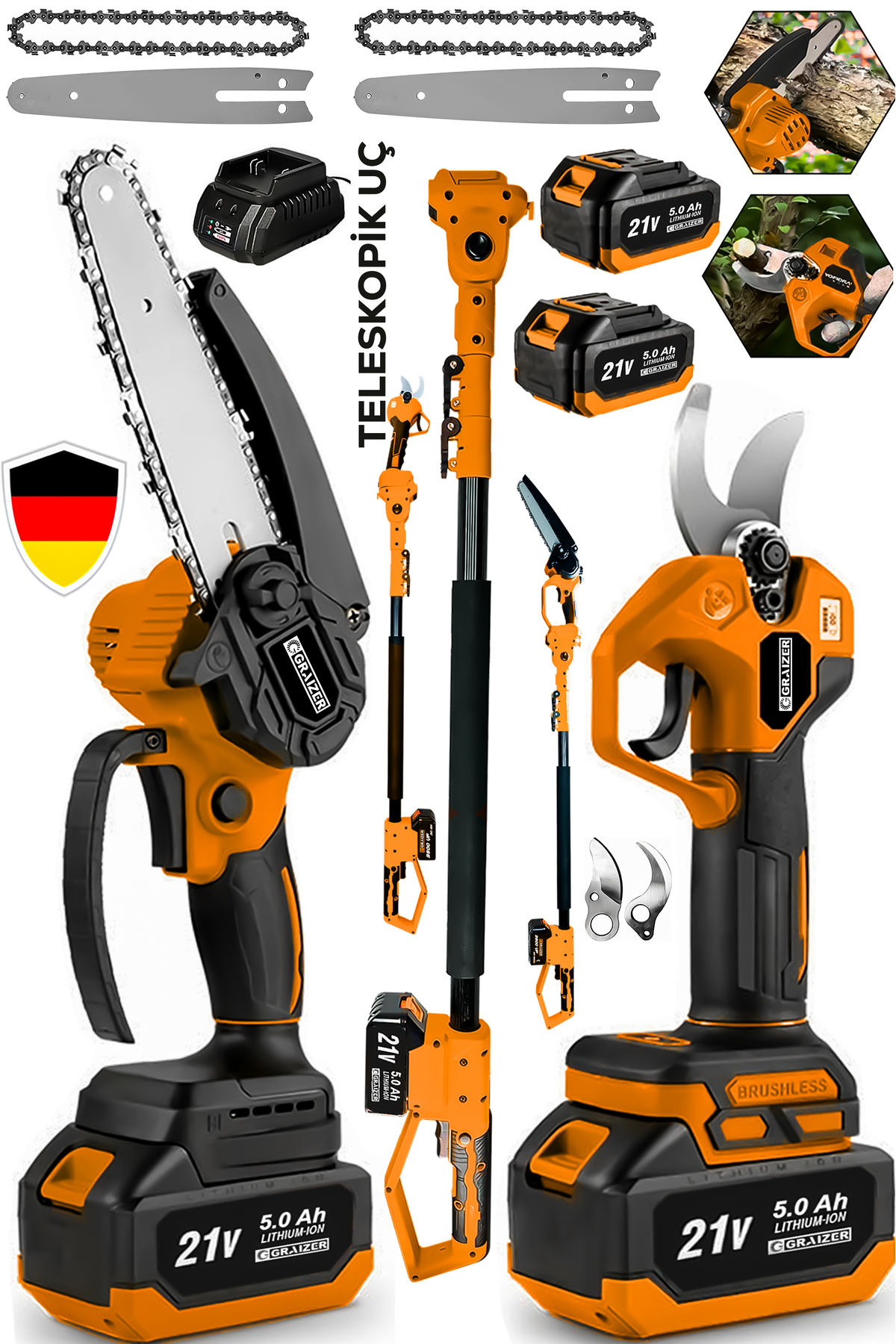 Graizer T 21 Vf 5 Ah Trex 2 Akülü Kömürsüz Şarjlı Ağaç Dal Kesme