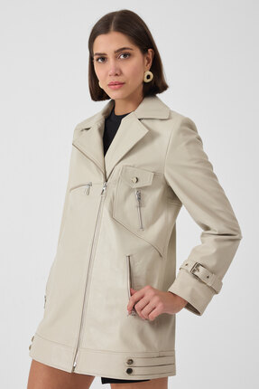MALPcollection Kadın Hakiki Bej Deri Oversize Ceket