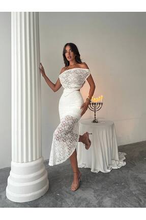 By Kuzey Aras Dantel Dokulu Transparan Üstlü Yırtmaçlı Etek Takım – Şık & Öze...