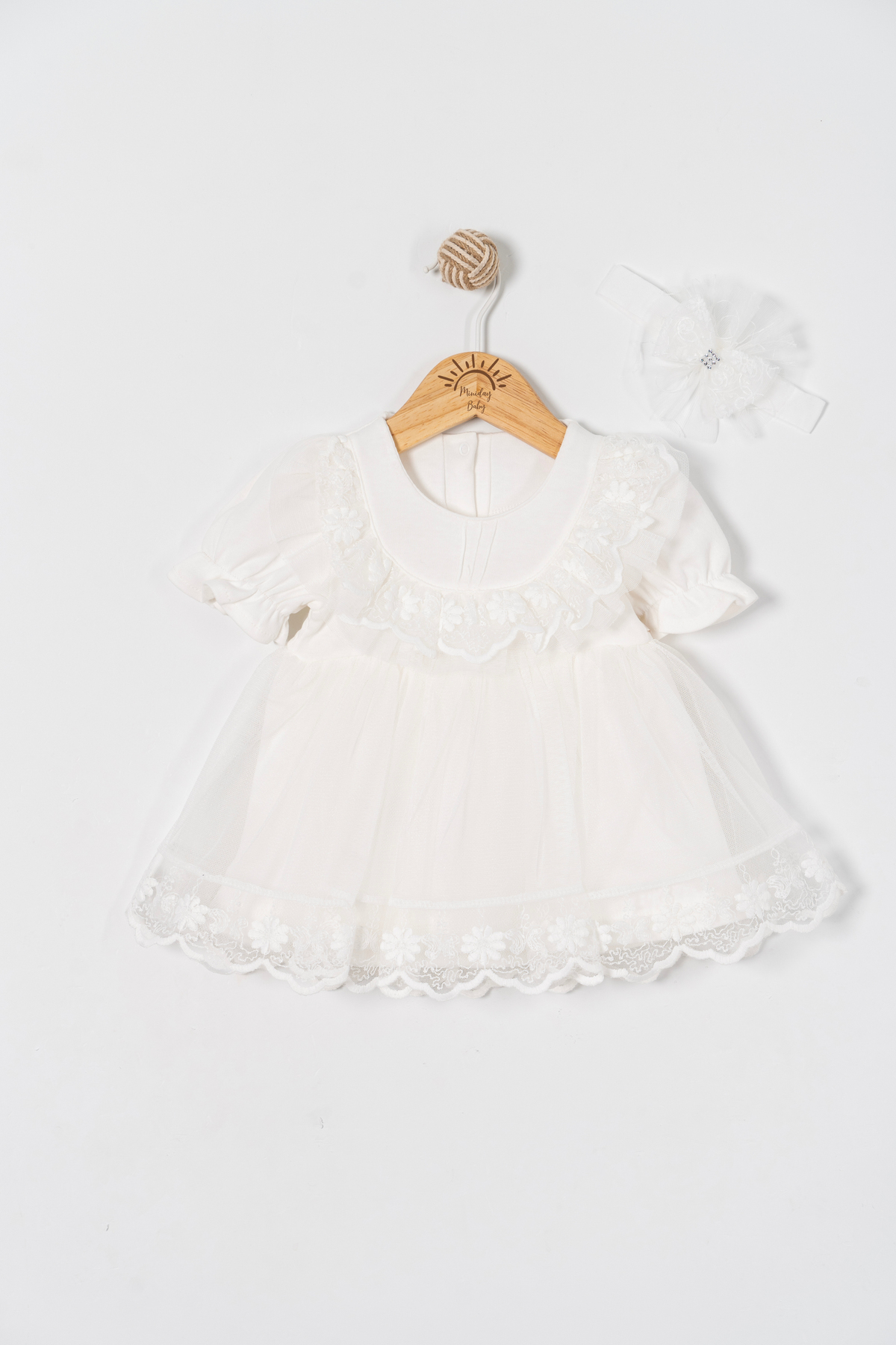 Miniday Baby Kız Bebek Mevlütlük Elbise Yazlık Bandanalı Dantelli Yeni Doğan Hastane Çıkışı Gelinlik Abiye 4010 fotoğrafı 2 (önizleme)