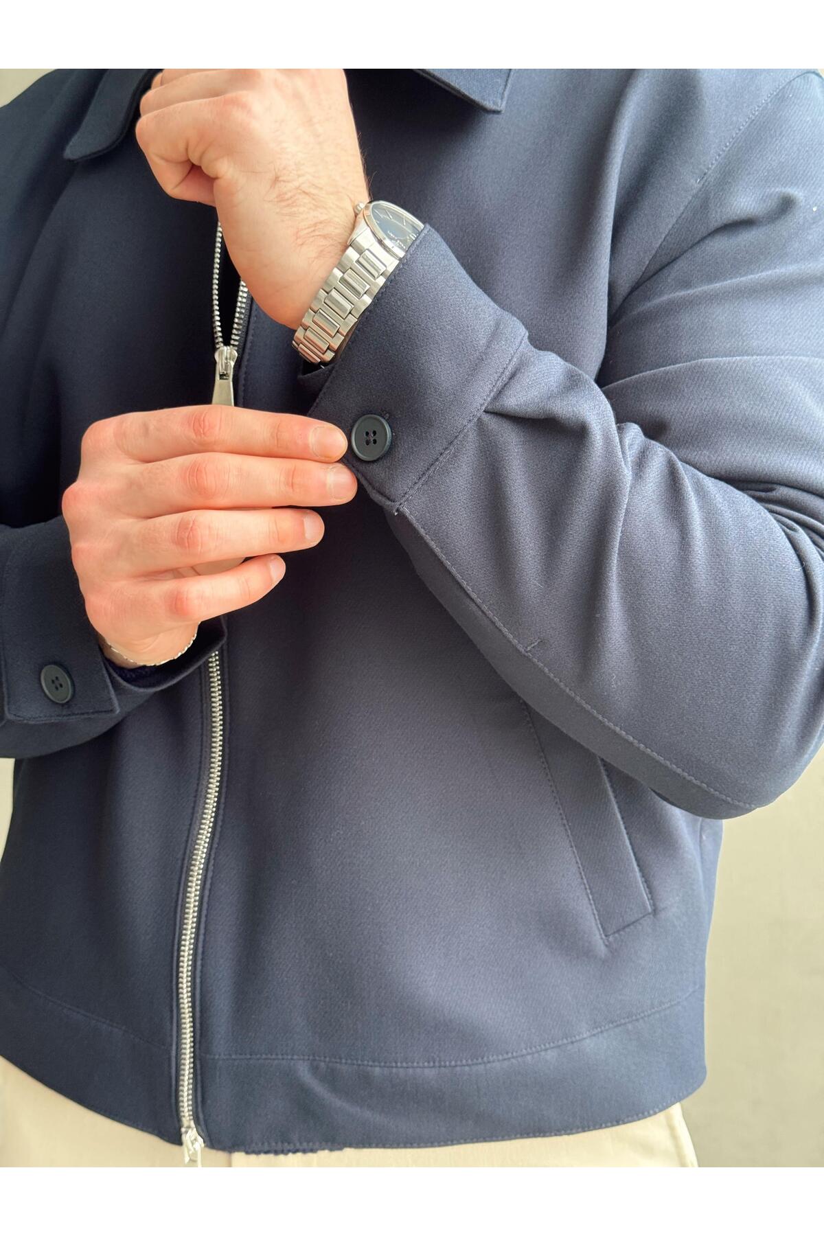 Moderk  Premium Kumaş Erkek Fermuarlı Oversize Kalıp Ceket - Görsel 4