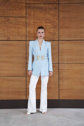 lidyasara Kadın Gold Tokalı Kemerli Blazer Ceket