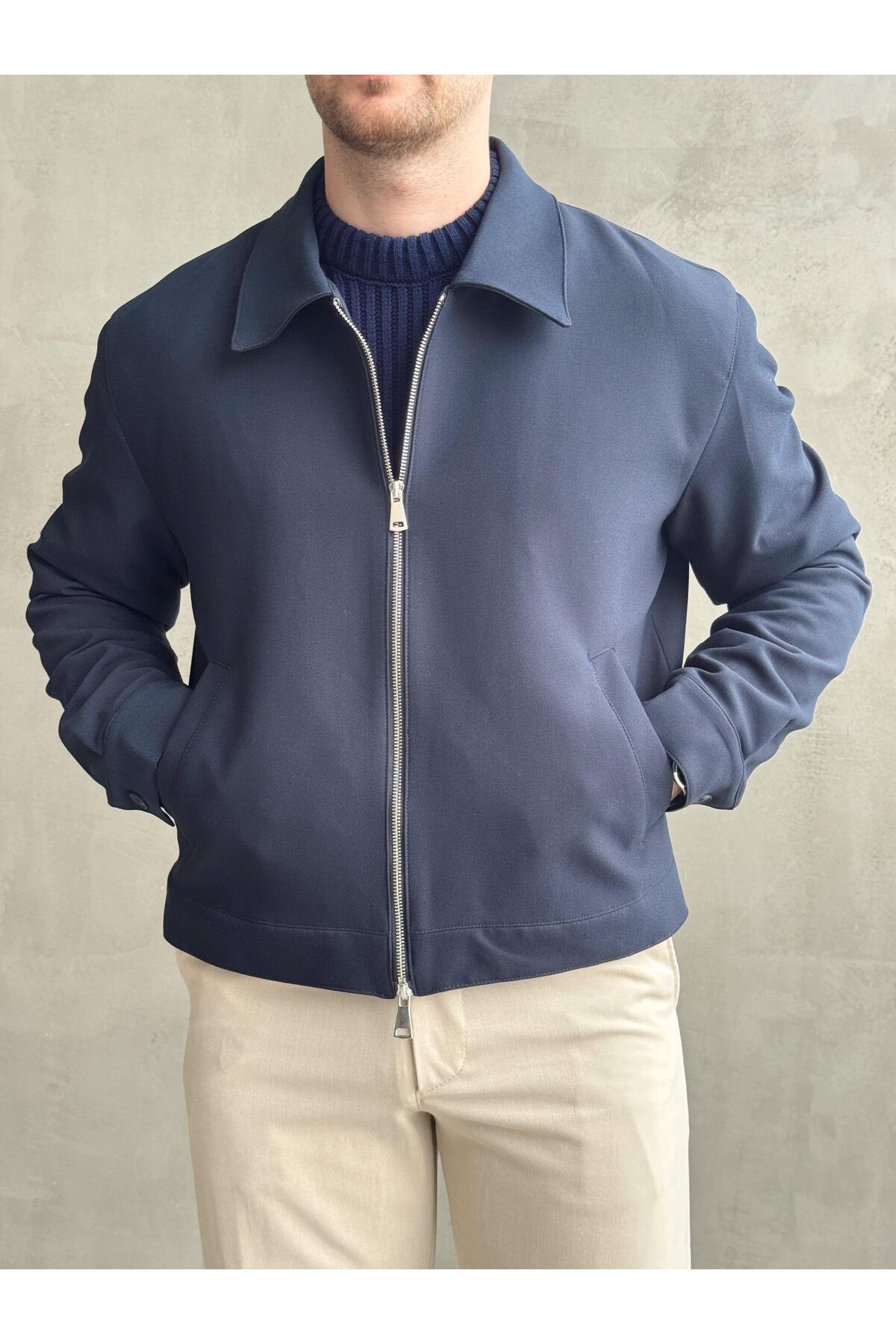 Moderk  Premium Kumaş Erkek Fermuarlı Oversize Kalıp Ceket - Görsel 3